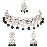 I Jewels Indian Wedding Bollywood Kundan & Pearl Necklace With Earring Maang Tikka Set For Women (K7299G)