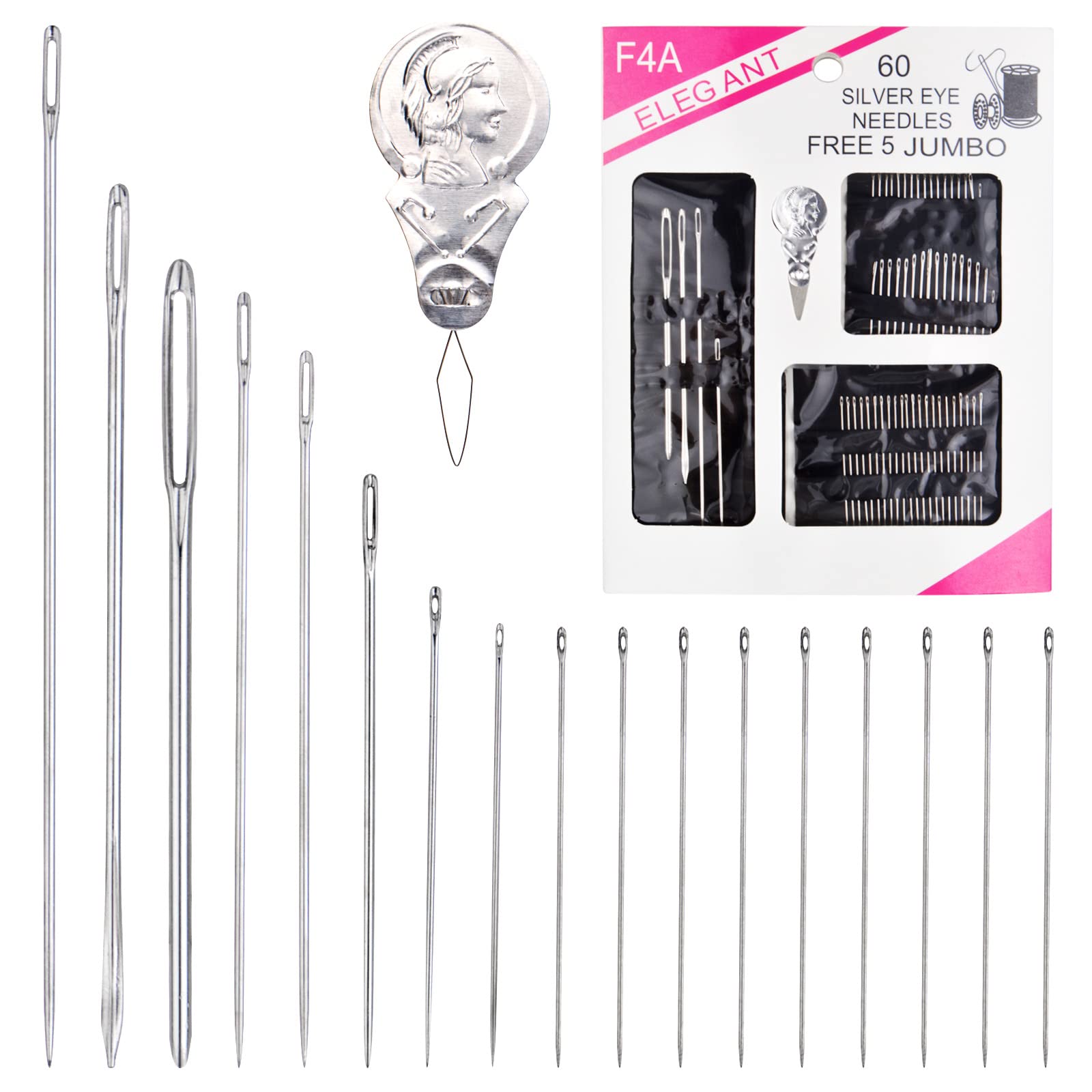 BronaGrand 55 Pieces Stainless Steel Big Eye Hand Sewing Needles Set with Different Sizes