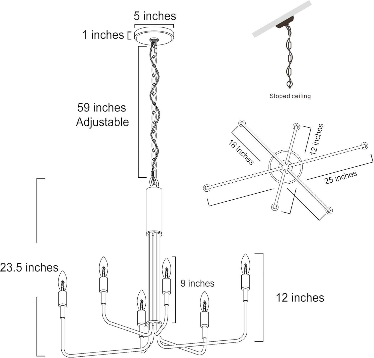 KSANA Gold Chandelier, 6-Lights Modern Chandeliers for Dining Rooms, Living Room, Bedroom, Kitchen, Brushed Gold Finish: Home Improvement