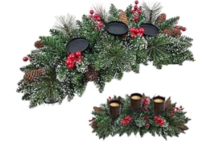 Christmas Candle Holder, Christmas Table Centrepiece Artificial Pine Cone Berries Tea Light Holder Dining Table Decor