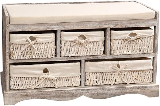 Melko Sitzbank Kommode Mit 5 Korben Als Stauraum Im Edelen Shabby Chic Look Inkl Bequemem Sitzkissen Weiss 44 5 X 79 5 X 37 Cm H X B X T Amazon De Kuche Haushalt