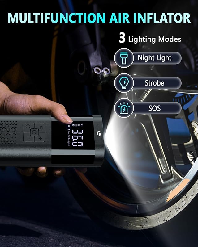Elektrische Luftpumpe, Tragbar Akku Kompressor mit Manometer — Foto 4 von 7