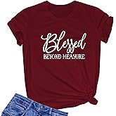LOOKFACE Women Blessed Beyond Measure Graphic Funny Cute T Shirts (Gift Ideas)