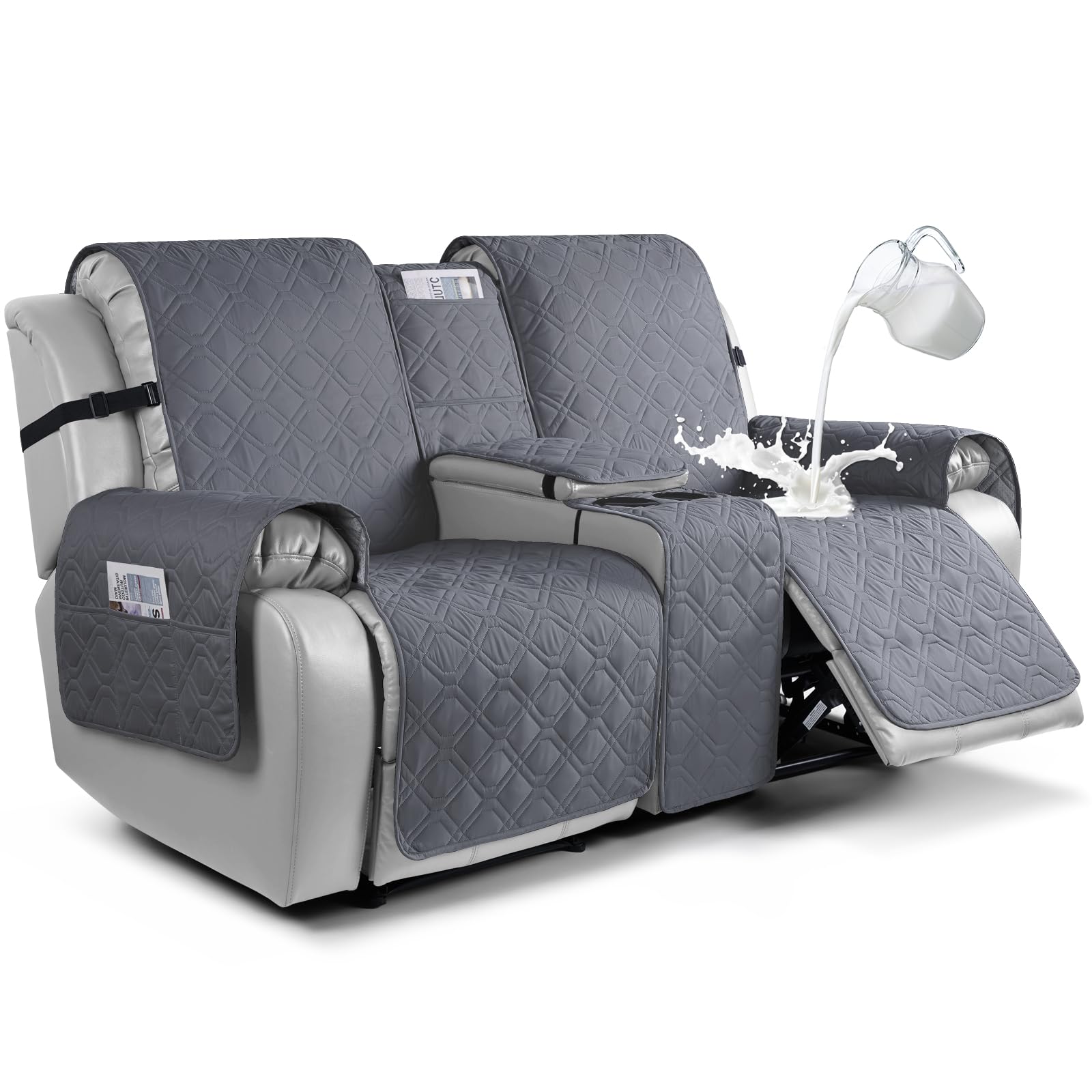 Photo 1 of VANSOFY Loveseat Recliner Cover with Console 100% Waterproof Sofa Slipcovers Non-Slip Reclining Couch Cover Split Sofa Covers Furniture Protector for Pets, Dogs(Dark Gray)