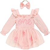 TITKKOP Baby Girl 1st Birthday Clothes One Year Old Tulle Romper Long Sleeve Bodysuit Cake Smash Outfits