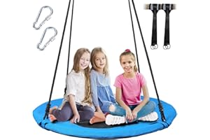WV WONDER VIEW Saucer Tree Swing for Kids, 40 Inch Tree Swing with Hanging Straps Kit Holds, Tree Protector and Adjustable Straps, Tree Disc Swing for Kids Outdoor