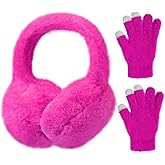 Pop Your Dream Kids Plush Earmuffs and Gloves Set Girls Boys Winter Faux Fur Ears Muffs Covers Outdoor Ear Warmers Age 7-12