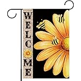 Welcome Spring Summer Garden Flag,Bee Daisy Outdoor Flags for Garden Patio Yard Lawn,12x18 Inch Double Sided