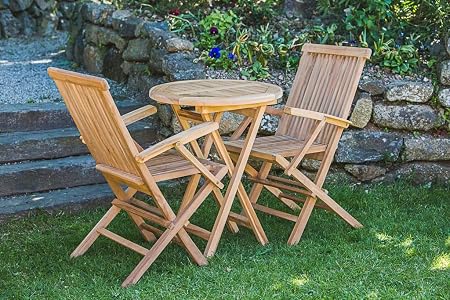60cm Round 2 Seater Solid Teak Folding Patio Table And Arm Chair Set Amazon Co Uk Kitchen Home