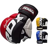 RDX MMA Gloves Grappling, Sparring, Martial Arts Mitts Men Women, Hybrid Open Palm, Maya Hide Leather Wrist Support Boxing Glove Training Cage Fighting Combat Sports Muay Thai, Punching Bag Kickboxing
