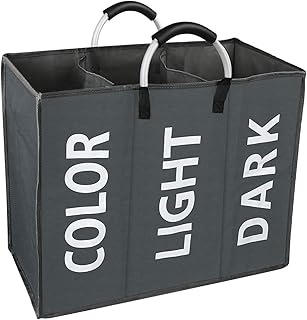 Zorara Wäschesammler, Wäschesortierer 3 Fächer, Wäschetrenner, Wäschekorb Faltbar, Oxford Wäschebox Große mit Aluminiumgriff, Laundry Basket für Badezimmer Schlafzimmer, 60x32x49cm (Dunkelgrau)