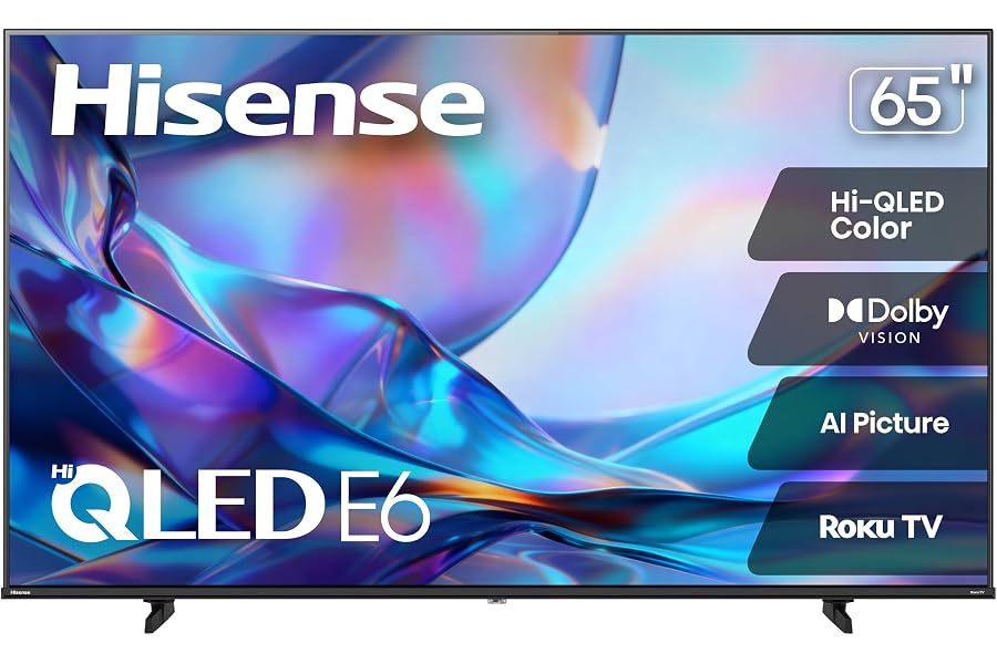 Hisense 65" Class E6SR Series Hi-QLED 4K UHD Smart Roku TV (65E6SR, 2026 Model) - Dolby Vision, Game Mode Plus, VRR, ALLM, DTS Virtual:X, Apple AirPlay, Compatible with Alexa and Google Assistant