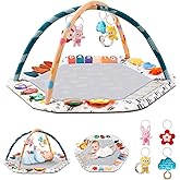 Baby Play Gym Mat 6 Development Zones Tummy Time Mat Baby Activity Pad with 4 Detachable Toys for Motor Skill Sensory Development Gym for Essentials Gift
