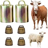 MJMX Large and Small Animal Bells Set – 2 Stainless Steel Large Bells + 4 Antique Bronze Small Bells for Cattle, Sheep, Pigs, Horses, and Pets – Loud, and Rust-Resistant
