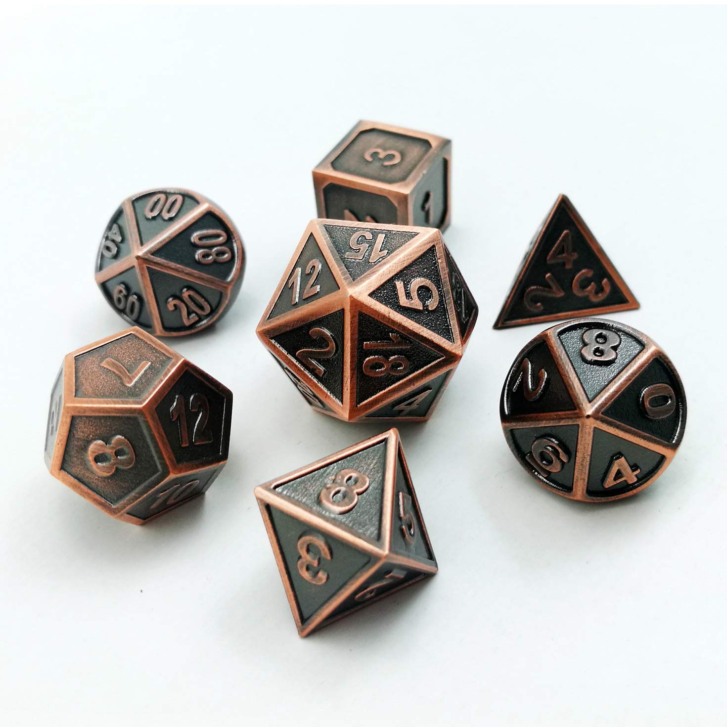 Bescon Antique Copper Solid Metal Polyhedral Dice Set of 7 Copper, Metallic RPG Role Playing Game Dice 7pcs Set D4-D20 — image 1