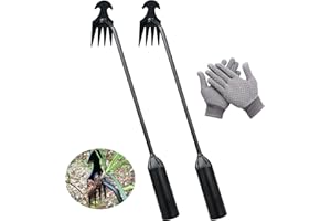 Doubleggs Weed Puller Tool, 2 Pcs 4 Teeth Durable Garden Weed Pulling Tool, Portable Garden Weeder Tool with Gloves for Vegetable Gardening, Backyard Farm Weeding Tool (11.81 inch / 30 cm)