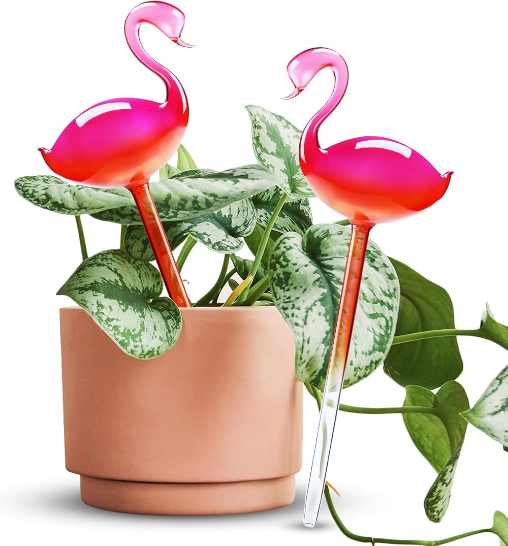 NiHome Flamingo Self-Watering Bulb 2-Pack 10.2in Glass Waterer Garden