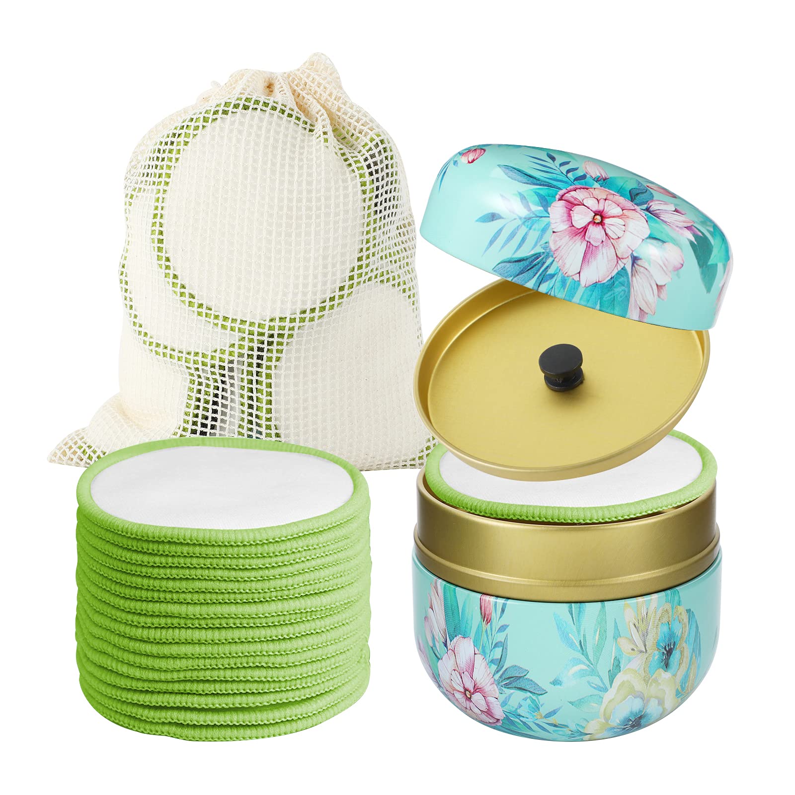 Photo 1 of 16 Pack Reusable Makeup Remover Pads - 100% Organic Cotton Rounds Washable & Eco-Friendly with Laundry Bag & Sturdy Storage Box for All Skin Types, Adults & Kids