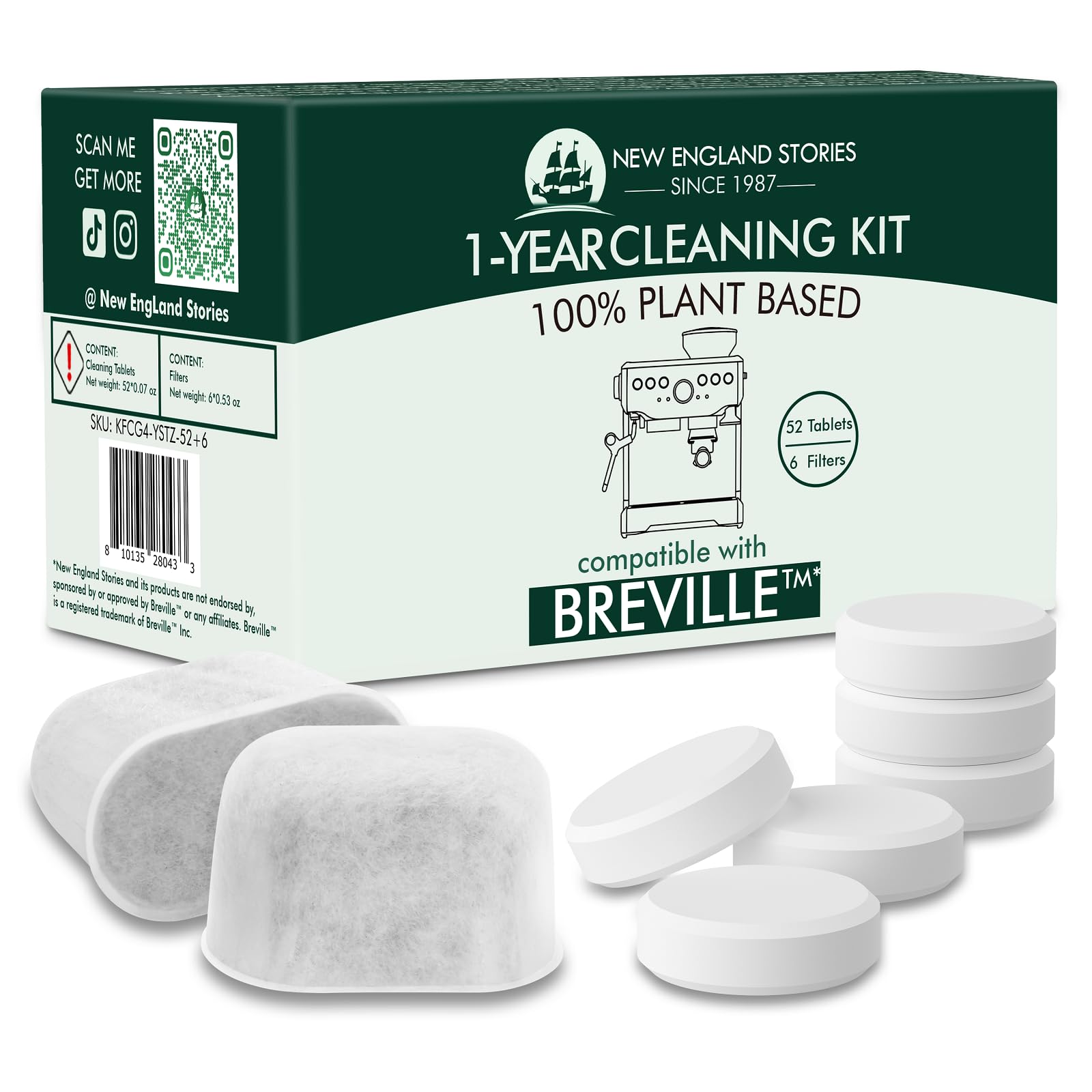 Photo 1 of 6 Pack Breville Compatible Charcoal Filters with 52 Cleaning Tablets, 1 Year Breville Compatible Maintenance Kit, Espresso Machine Clean Kit for Breville Barista Pro, Breville Infuser and more