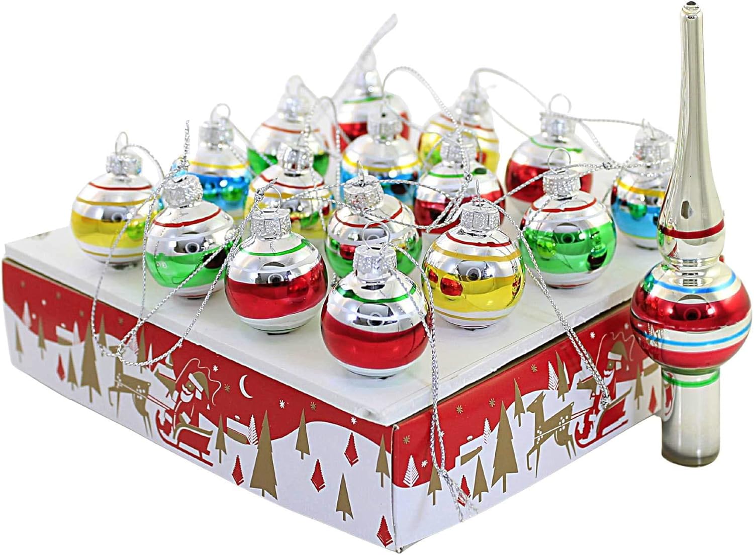 Ornaments - Kurt Adler Miniature Ornaments and Treetop, Set of 16
