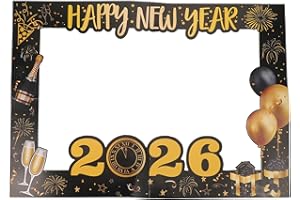 DIYEAH New Year Photo Booth Frame 2026 Countdown Party Supplies Large Handheld Cardboard Selfie Prop for Nye Decorations Fami