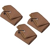 PATIKIL 12"x12" Tri-Fold Golf Towels, 3 Pack Waffle Pattern Towels Soft Fiber Strong Water Absorption with D Clip for Golf Lovers, Brown