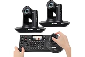 FoMaKo NDI Camera, Support NDI 6 & NDI HX3, AI Auto-Tracking Gen 3, 20x Optical Zoom, PoE NDI PTZ Controller (20x NDI PTZ Bundle FMK20UH NDI-B x2 +KC608) BN402-B,Black Color