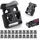 CooBigo 20 PCS Plastic Cord Locks for Paracord Drawstring Clip, Double Hole Spring Toggle Cord Stopper Sweatpant Hat Gloves Backpack Hoodie String Lock Elastic Shoelace Lock Fastener