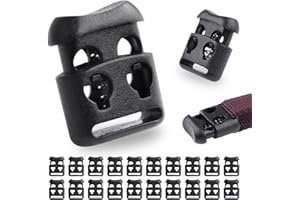 CooBigo 20 PCS Plastic Cord Locks for Paracord Drawstring Clip, Double Hole Spring Toggle Cord Stopper Sweatpant Hat Gloves Backpack Hoodie String Lock Elastic Shoelace Lock Fastener