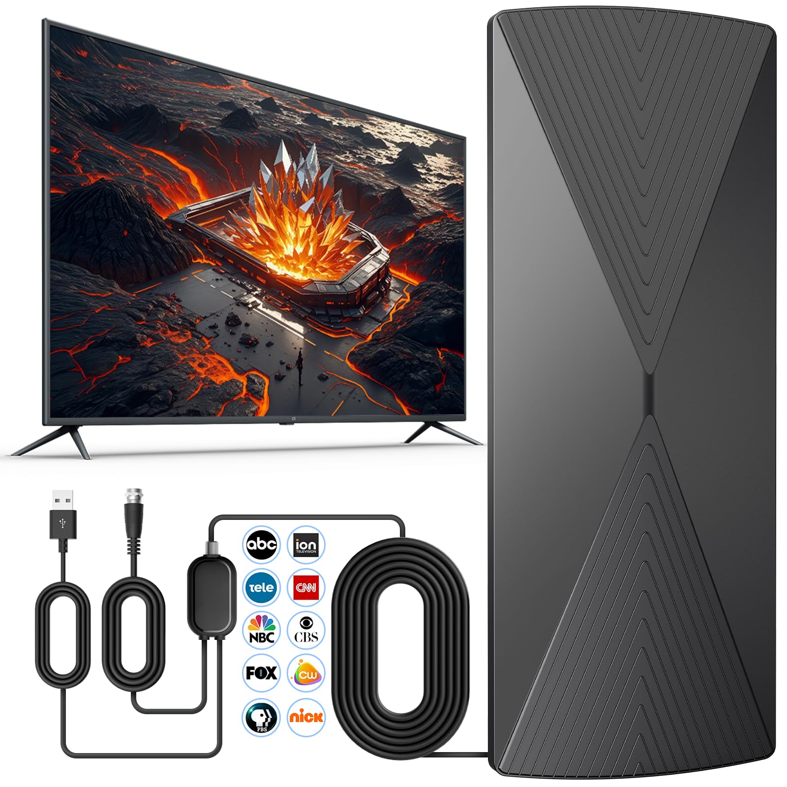 Photo 1 of 2026 TV Antenna, Digital TV Antenna Indoor with Signal Booster, Long Range Antenna for Smart TV and All Older TV's-Supports 4K 1080p -33ft Coaxial Cable