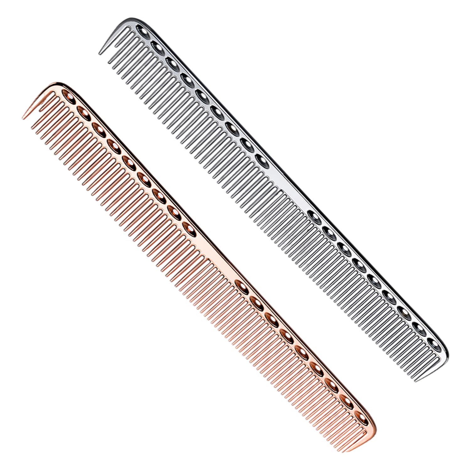 2 PCS Professional Hairdressing Comb, Multifunctional Styling Comb, Fine Toothed Hairdressing Comb, Aluminum Hairdressing Tools for Salon and Home (Silver, Rose Gold)