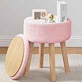 BRIAN & DANY Vanity Stool, Faux Fur Vanity Stool Chair with Storage, Round Makeup Chair Soft Padded Seat with Legs for Bedroom (Pink)