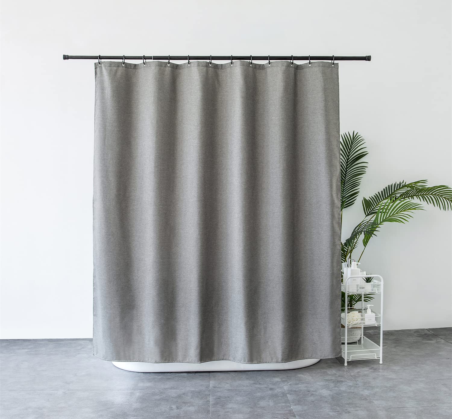 M&W DAS DESIGN Shower Curtain Made of Heavy Textile Fabric Linen Look Heavy Quality Mildew Resistant Fabric Luxury 100% Waterproof Opaque Includes 12 Hooks Weight Bottom, D-YY-g5m6LOgrau