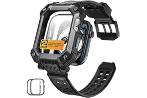 SUPCASE for Apple Watch SE 3 44mm Band with Case (Unicorn Beetle Pro), [Built-in Tempered Glass Screen Protector] Rugged Protective Men Cover with Adjustable Strap Band for iWatch 9/8/7 45mm, Black
