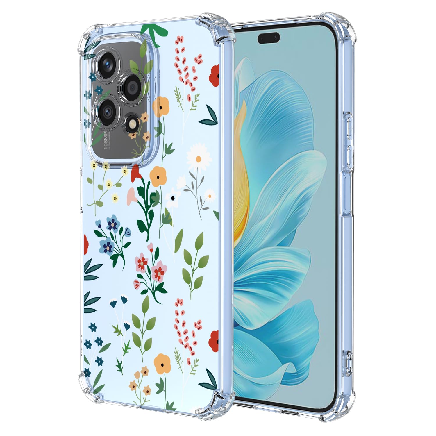 WBWONE Case for Huawei Honor 200 Lite Case, Slim Non-Slip Flexible TPU Cover Protective Shock Absorption Painted Print Pattern Transparent Bumper (Colored flower)