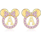 925 Sterling Silver Earrings for Girl Women: Hypoallergenic Initial Earrings with Pink Cubic Zirconia Cute Earrings Studs for Sensitive Ears Chirstmas Birthday Gifts