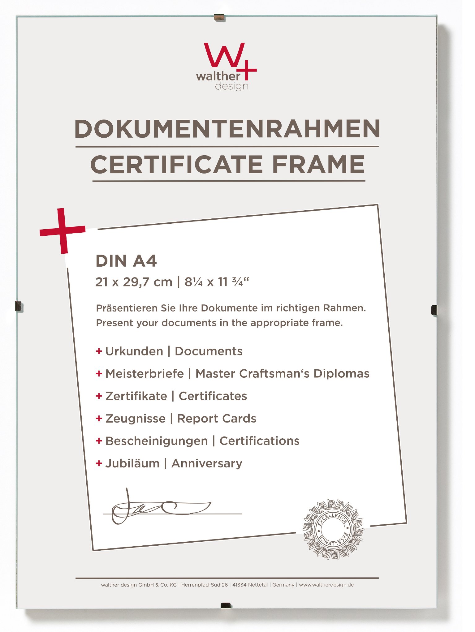 walther Design Picture frame clear Glass21 x 29,7 cm (DIN A4) document frame frameless Picture holder RB130K
