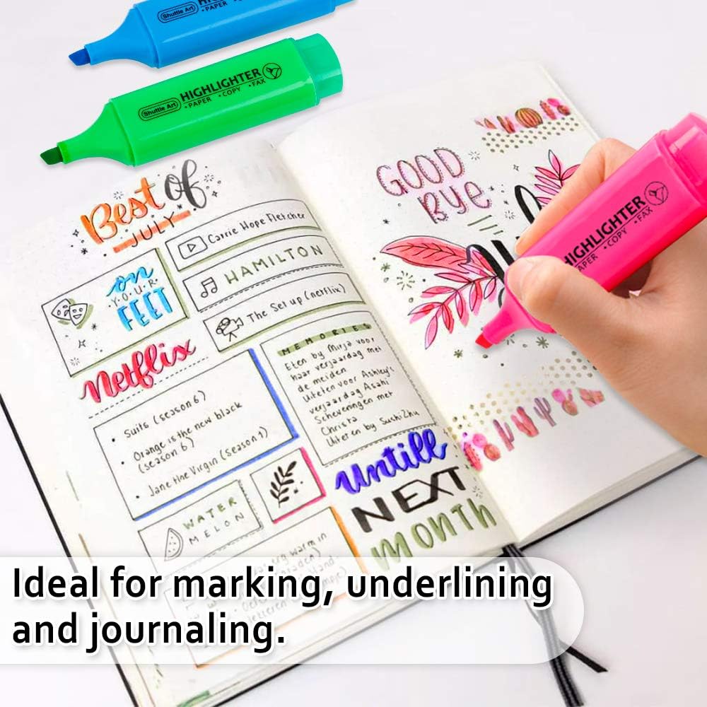 Highlighters, Shuttle Art 8 Assorted Colors Highlighter Pens, Chisel Tip Dry-Quickly Non-Toxic Highlighter Markers for Adults Kids Highlighting in the Home School Office : Office Products