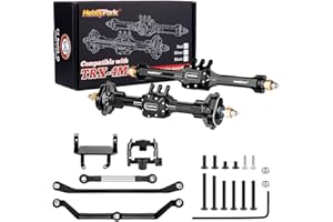 HobbyPark +10mm Extended Portal Axle Complete Set with Servo Mount & Links Built-in Metal Steel Gears for 1/18 TRX4M Defender Bronco K10 F150 High Trail Upgrades, Front and Rear (Black)