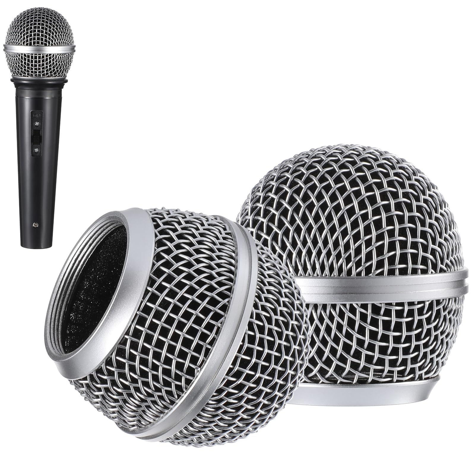 Microphone Head Replace Microphone Cover Microphone Windscreen Microphone Pop Filter Microphone Ball Head Mesh with Inner Foam Microphone Replacement Grille for Shure Sm58, 2 Pack,