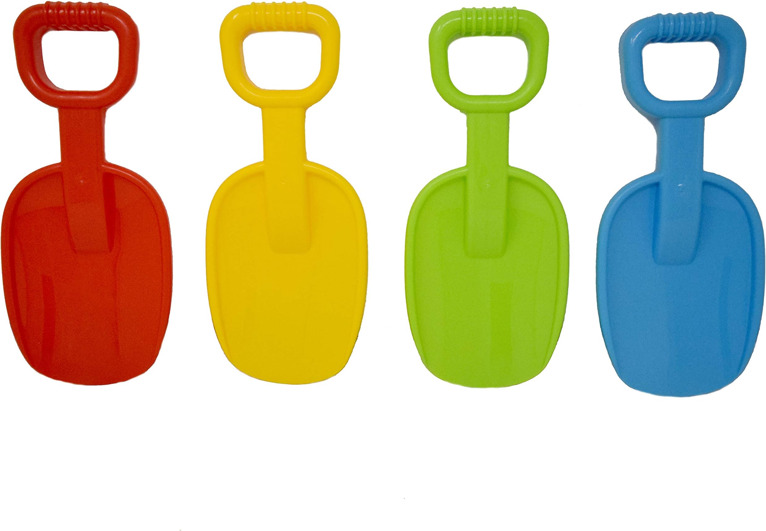 Beachgoer Bulk Pack of 4 10.5-Inch Big Heavy Duty Plastic Beach Sand Shovels for Sand and Beach - Red Yellow Green Blue Large Shovels for Summer Party Favors