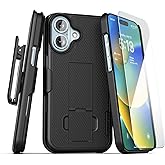 Encased DuraClip Compatible with iPhone 16 Belt Clip Holster Case with Tempered Glass Screen Protector (Black)