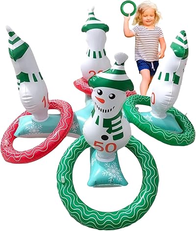 POPOYU Christmas Snowman Ring Toss Game 5 Bases 10 Rings Kids Party Fun Toy