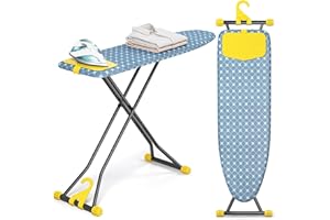 KINGBOARD Ironing Board, Compact Iron Board with Silicon Iron Mat, Heat Resistant Cover, 7 Height Adjustable, Foldable Ironing Board Wall Mount Hanger, 13x43 Yellow