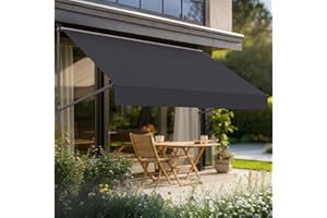 Grandekor Manual Retractable Awning,138"W x 118"H,No Drilling Outdoor Sun Shade Patio Awning,Adjustable Patio Door Window with UV 50+ Protection for Backyard,Garden,Balcony,Max Height 118",Carbon gray