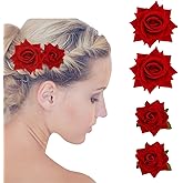 Oblihumoy 4 Pcs Rose Flower Hair Clips Velvet Imitation Rose Brooch Floral Clips for Woman Girl Wedding Party Mexican Hair Flowers Pin up for Halloween Costume Decoration