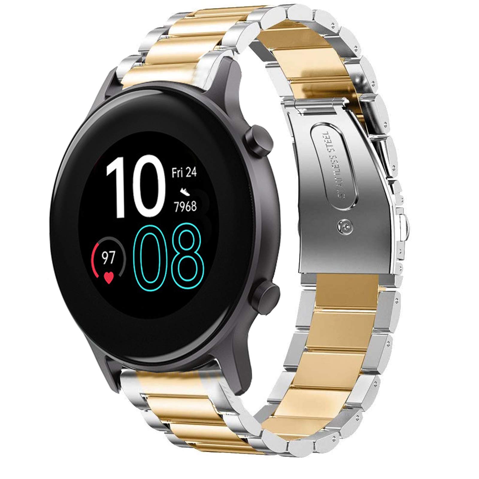 Giaogor Compatible with UMIDIGI Urun Bands, Stainless Steel Metal Replacement Strap Bracelet Compatible with Smart Watch UMIDIGI Urun (Silver-Gold)