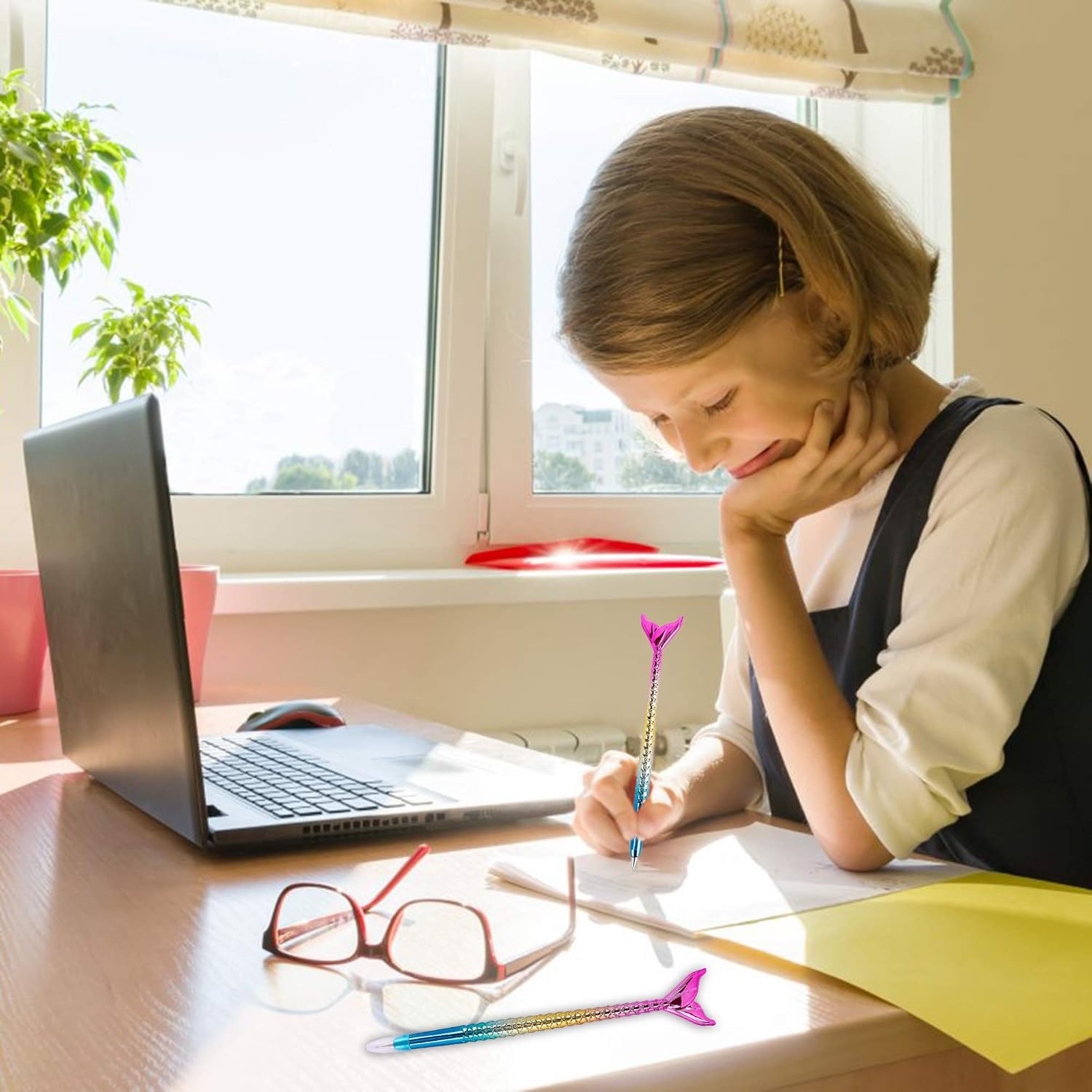 Penne a Sfera Sirena Penna Creativo Romanzo Coda di Pesce Styling Penna per Scrittura Inchiostro Blu Penne a Sfera per Ufficio Scuola Forniture Regalo per Bambini Cancelleria 6 Pezzi