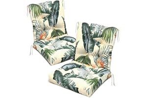 Eoieov Outdoor Wicker Chair Cushions Waterproof Set of 2 with Ties, Printed Tufted Outdoor High Back Seat Cushions for Patio Furniture,Hawaii,41.7 * 20.8 * 3.9 Inch
