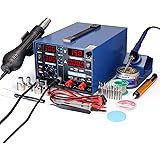 YIHUA 853D 2A USB SMD Hot Air Rework Soldering Iron Station, DC Power Supply 0-15V 0-2A with 5V USB Charging Port and 35 Volt